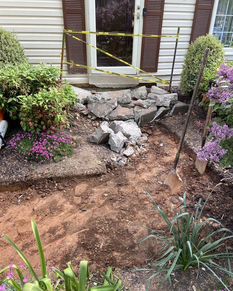 Entry area during concrete removal and preparation
